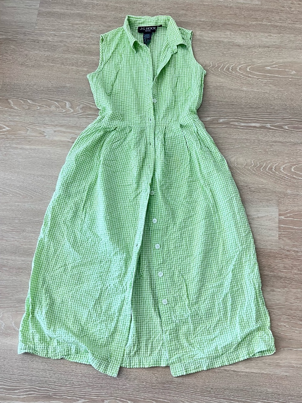 J.C. Penney Liz Claiborne Sleeveless Button-Front Light Green Gingham Dress